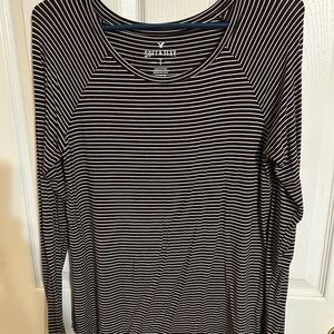 American Eagle Outfitters Maroon and White Striped Long Sleeve Top